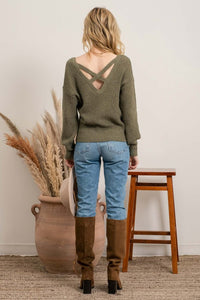 OPEN BACK PULLOVER SWEATER - LIGHT MOCHA