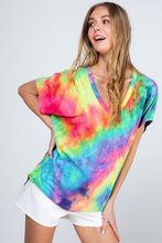 Tie-dye V-neck short sleeve casual top - Rainbow 🌈 Multi