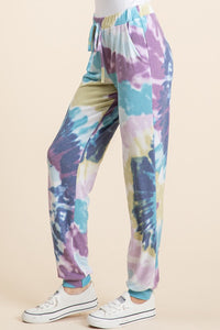 TIE DYE FRENCH TERRY CASUAL PANTS - LAVENDER/BLUE