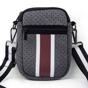 Charcoal with Merlot Stripe Neoprene Cell Phone Crossbody Bag