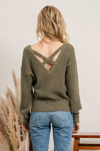 OPEN BACK PULLOVER SWEATER - LIGHT MOCHA