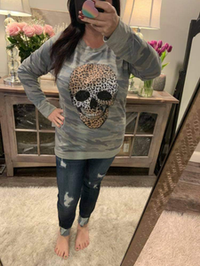 LEOPARD SKULL TOP - Blue Camo, Black or Charcoal