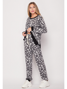 Brushed Leopard Lounge Set - Grey/Black