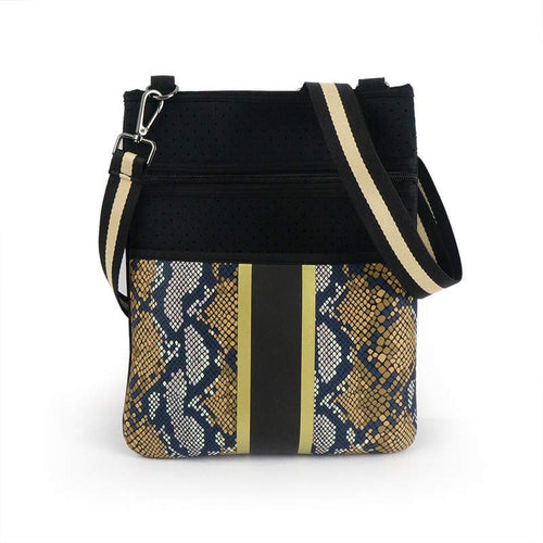 Brown Snake Neoprene Crossbody with gold & black stripe