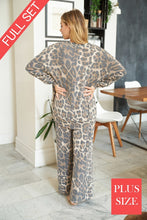 Plus Size Leopard Print two piece lounge set with wide leg pants