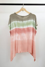 TIE DYE ASYMMETRICAL CASUAL TEE - SAGE/SALMON