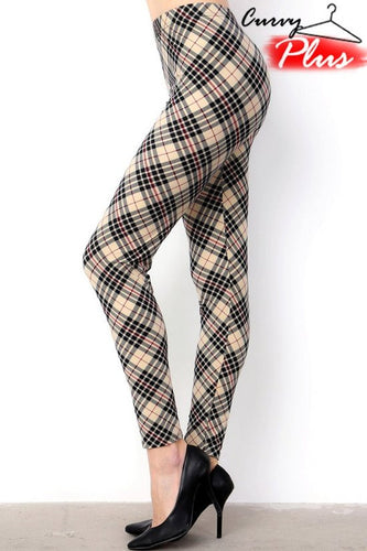 Checker Print Brushed Full Leggings - Plus