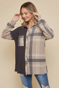 Plus Plaid Colorblock Shacket - Taupe Mix, Red Mix or Teal Mix