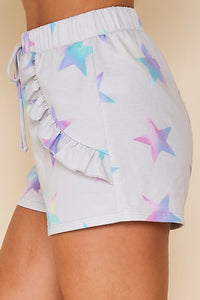 Star Print Knit Shorts - Heather Grey Multi