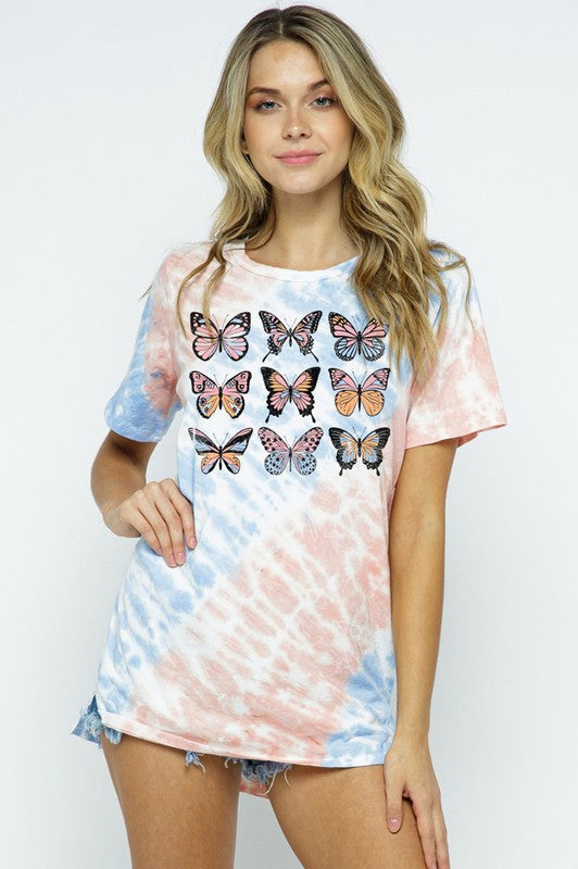 TIE DYE BUTTERFLIES GRAPHIC TEE TOP 🦋