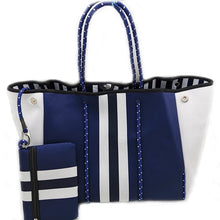 Navy with White Stripe Neoprene Tote