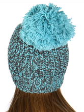 C.C Chunky knit Beanie Hat with pom pom - Turquoise/Grey or Blk/Grey