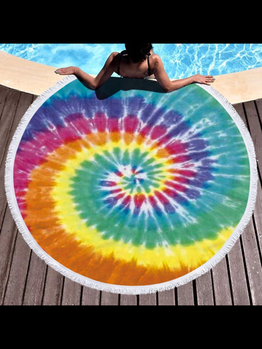 Rainbow Swirl Tie dye 60 inch round beach blanket/towel