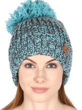 C.C Chunky knit Beanie Hat with pom pom - Turquoise/Grey or Blk/Grey