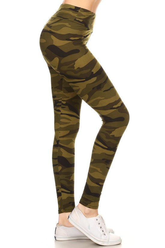 Green Camo Yoga Waistband OS Leggings