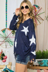 PLUS SIZE STAR KNIT SWEATER - ASSORTED COLORS