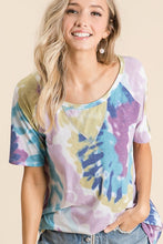 TIE DYE PRINT KNIT TOP WITH RAGLAN SLEEVES - Lavender/Blue, Yellow/Orange or Peach/Mint