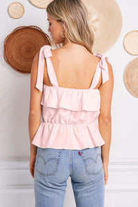 Blouson Shoulder Tie Top with Ruffle details - Blush or Cream