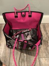 Grey Camo Pink Stripe Neoprene Tote with Pink Strap