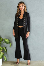 VENTI6 TWILL DENIM HIGH WAIST FLARE BELL PANT POCKETS - BLACK