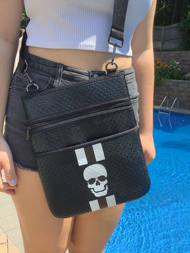 Skull Black Metallic neoprene crossbody