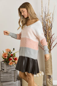 COLOR BLOCK FUZZY KNIT SWEATER - MULTI