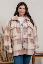 PLUS PLAID SHERPA JACKET - LIGHT PINK OR LIGHT GREY MULTI