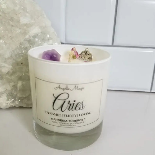 Aries Zodiac Crystal Soy Candle - Reiki Charged 11 oz