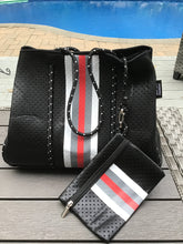 Metallic Black Neoprene with Red & White Stripe Neoprene tote 🖤❤️🤍