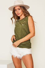 Sleeveless Distressed Laser Cut Tank Top - Merlot, Off White, Olive or Sienna