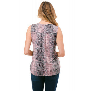 ARIELLA PRINTED SURPLICE TANK - PINK SNAKE