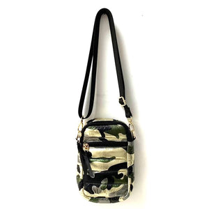 Gold Metallic Camouflage Nylon Cell phone Crossbody Shoulder Bag