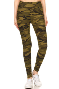 Green Camo Yoga Waistband OS Leggings