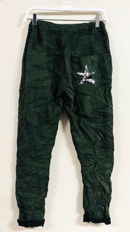 VENTI6 SEQUIN STAR POCKET SUEDE CRINKLE JOGGER - GREEN