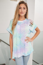 White Birch short sleeve tie dye knit top with a round neck featuring a loose fit and a cut out detail - MINT or  CORAL. CLEARANCE FINAL SALE!