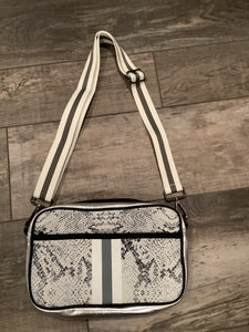 Snake with White & Grey Stripe Neoprene Crossbody Bag