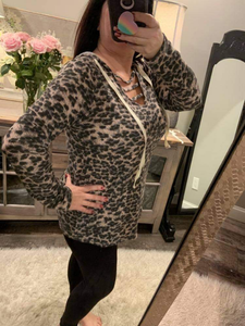 Super cute leopard hoodie made with quality French Terry - Blush/Grey