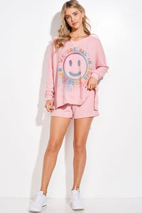 Tie dye smile v neck loungewear set - Pink or Sage Clearance Final Sale!