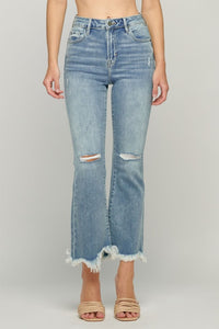 Hidden Light Wash Distressed Cropped Frayed Flare