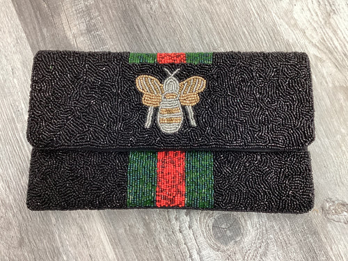 Bee Black Beaded Clutch Bag ❤️🐝💚