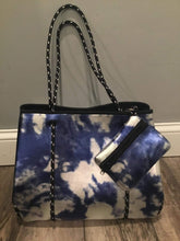 Blue Metallic Silver Tiedye Neoprene Tote