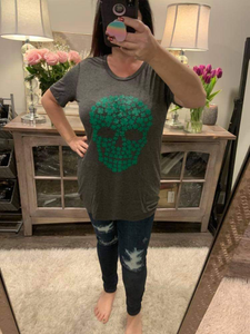 🍀 CLOVER SKULL ST PATRICK'S DAY GRAPHIC, ROUND NECK TEE - Charcoal or Black