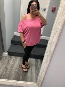 Plus Size Solid One Shoulder Strap Casual Top -Pink or Coral