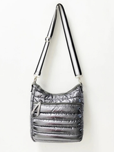 Puffer Crossbody with Striped Strap - Black, Silver or Gunmetal