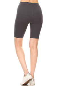 Solid, high waisted, biker shorts in a fitted style with an elastic waistband - Black