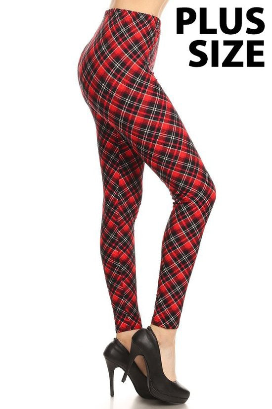 Red & Black Plaid Plus Size Leggings