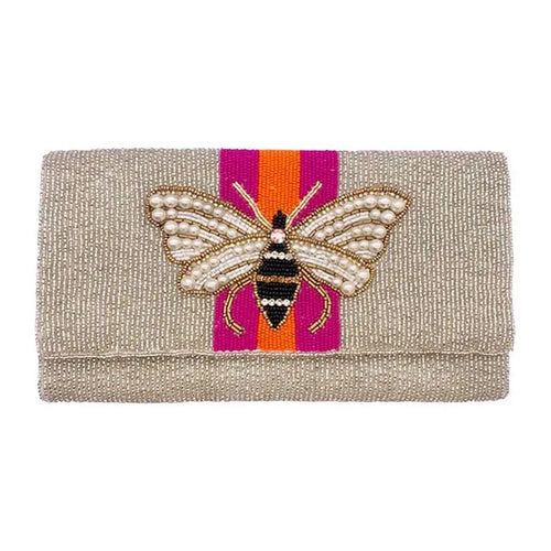 Honey Bee 🐝 Color Block Hand Beaded Clutch Crossbody Bag - Silver