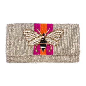 Honey Bee 🐝 Color Block Hand Beaded Clutch Crossbody Bag - Silver