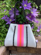 White with Pink & Orange Stripe Neoprene Tote 🧡💗🧡