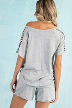 LEOPARD PANEL SHORT SLEEVE TOP - HEATHER GREY